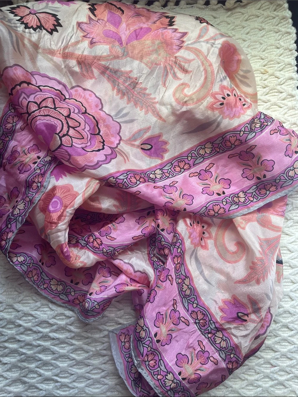 VTG SILK SCARF FLORAL PINK